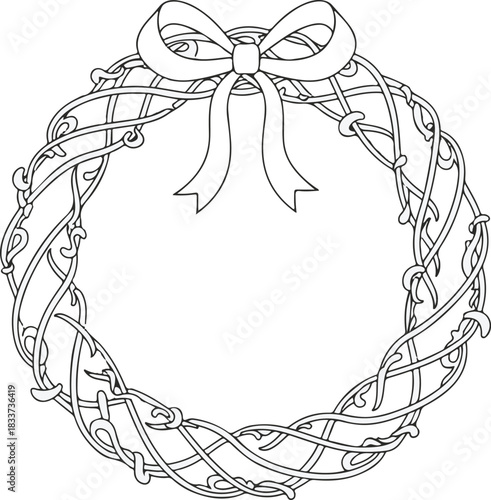 Elegant Wreath Illustration with Bow, Festive Decoration for Holiday Projects