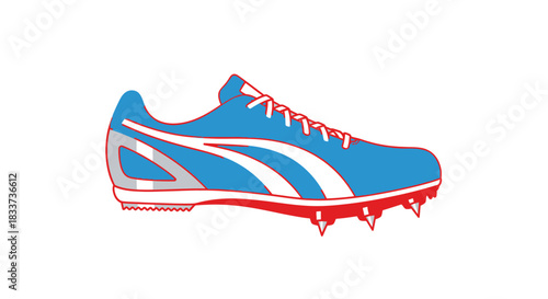 Blue and White Athletic Running Shoe with Spikes.