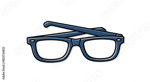 Classic Black Horn-Rimmed Eyeglasses with Folded Arms.