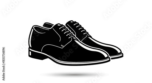 Pair of Classic Black Leather Dress Shoes Illustration.