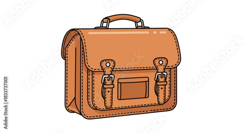 Brown Leather Satchel Bag with Buckles and Top Handle.