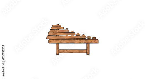 Wooden Marimba Instrument with Graduated Bars and Resonators.