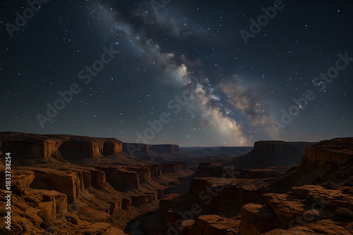 Milky Way Over Desert Canyon at Night