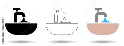 Sink icon. Sink icon on a white background, isolated. The icon has three uses in applications and websites. Vector illustration. Sink icon on a white background.