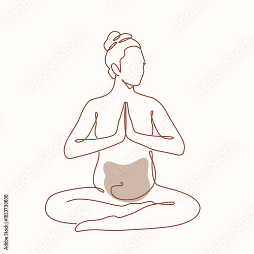 Pregnant woman doing yoga one line drawing. Pregnant woman doing yoga single line illustration. Pregnant woman doing yoga minimalist line art. Pregnant woman doing yoga vector art