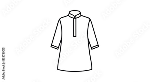 Line art illustration of a mens traditional tunic shirt.