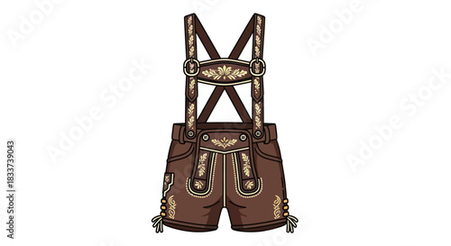 Traditional Brown Leather Lederhosen with Intricate Embroidery and Suspenders.