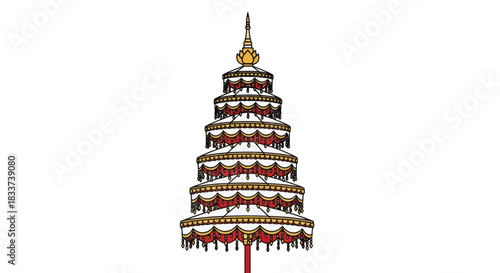 Ornate Multi-Tiered Ceremonial Structure with Golden Finial.