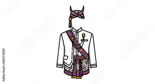 Traditional Minangkabau Male Attire: A Detailed Illustration of Cultural Clothing.