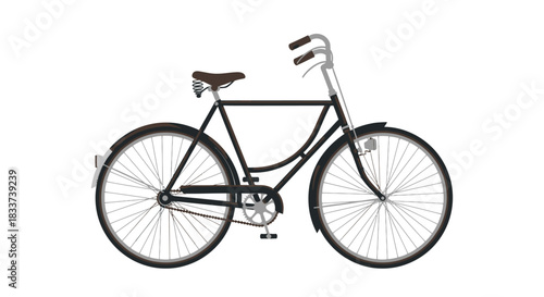 Classic Black Bicycle with Upright Handlebars and Brown Leather Seat.