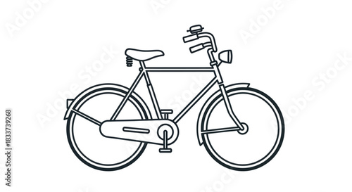 Classic Bicycle with Bell and Headlight Line Art Illustration.