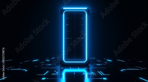 Fototapeta Naklejka Na Ścianę i Meble -  Neon portal futuristic technology background, glowing gate, sci fi door, digital world, dark scene, space 3d