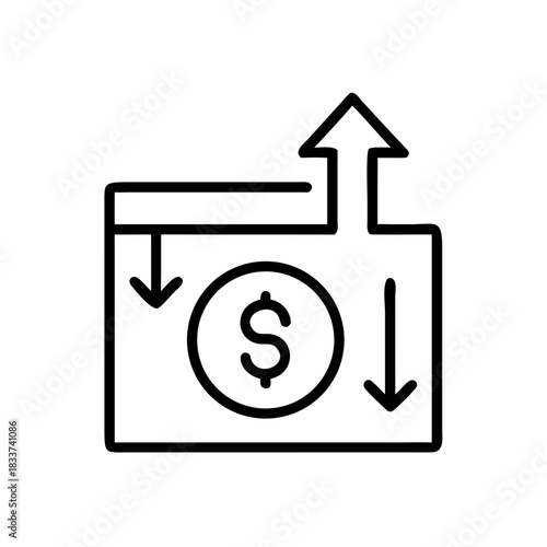 Financial budget planning with money flow arrows and dollar symbol  