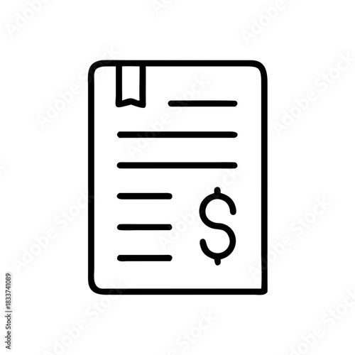 Budgeting document with dollar sign and bookmark on a white background  