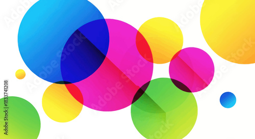 Vibrant Overlapping Colorful Circles on White Background.