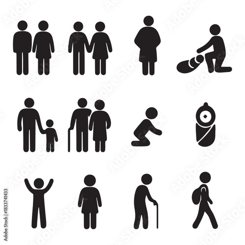 Family and parenting  icon set vector
