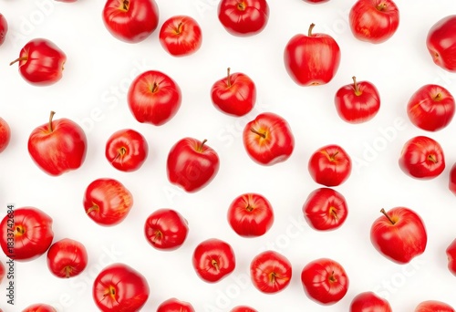 Infinite repeating pattern of red apples on white background , pattern, photography