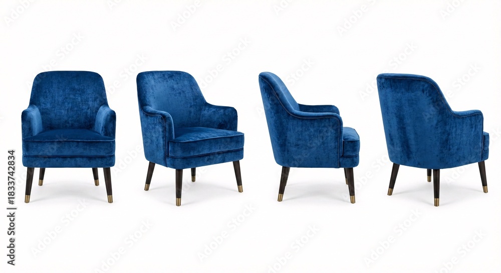 Obraz premium Elevate your space with a stunning blue velvet accent chair set against a clean white background