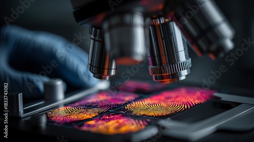 Vibrant Microscope Close-Up of Fingerprints on Glass Slide Surface