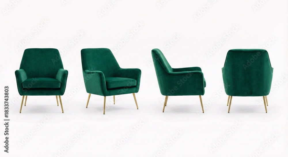 Obraz premium Elegant emerald green velvet chairs with gold legs offer a luxurious and modern touch for any sophisticated interior space