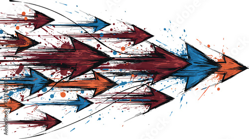 Vibrant Arrows Surging Forward in a Dynamic Abstract Design, Symbolizing Progress, Momentum, and Cohesive Direction with Artistic Splatter Accents