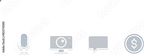 Essential digital communication, multimedia, and finance icons for modern technology applications and interactive user interfaces