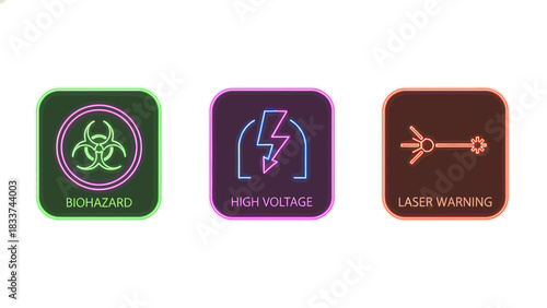 Hazard Symbols Collection Biohazard, High Voltage, and Laser Warning Icons