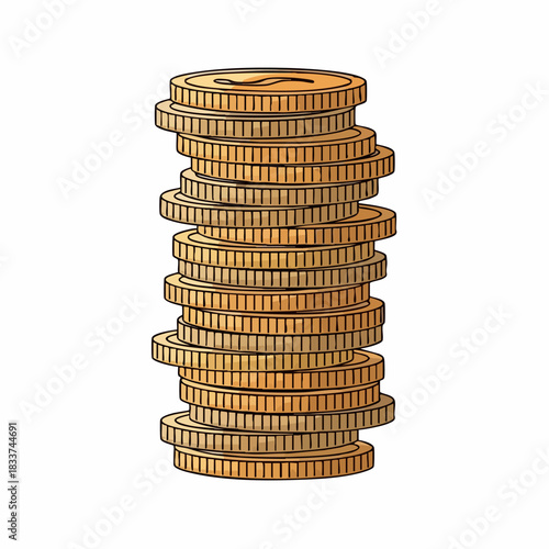 Illustration of stack of coins for financial success and wealth accumulation, providing financial stability. Stack of coins showing savings and investment,