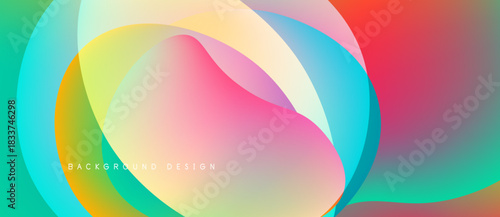 Abstract colorful layers create fluid shapes. Gradient hues blend, forming dynamic visual composition. Modern design element for backgrounds.