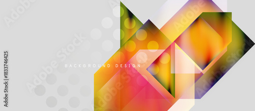 Abstract geometric shapes, vibrant colors, gradient effect. Modern design elements create dynamic visual composition.