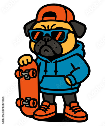 Pug hip hop skateboarder