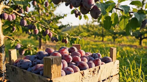 Harvesting Ripe Purple Plums in a Sunny Orchard Garden.