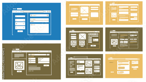 Website wireframe sketches and user interface design mockups
