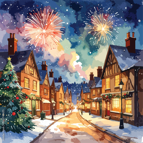 Fireworks Display Over English City on New Year’s Eve