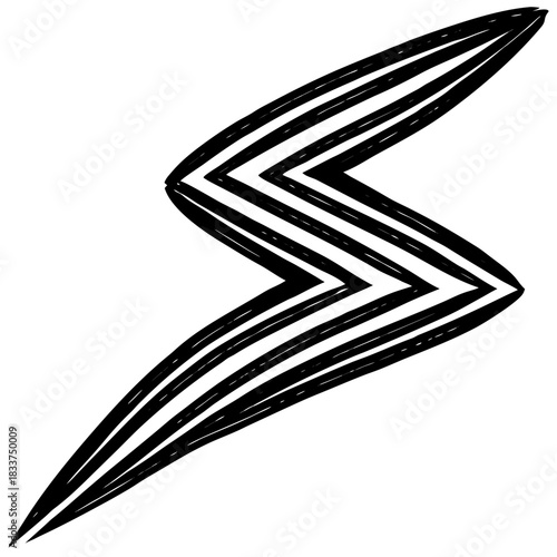 Abstract black lightning bolt shape with parallel lines