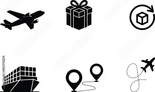 Global logistics, delivery and shipping services icon set design.