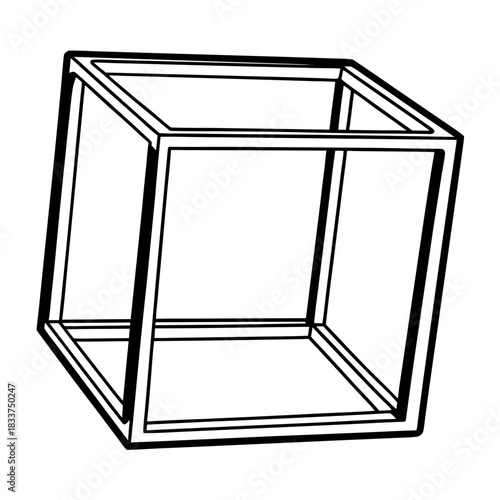 Outline of an open cube frame in perspective