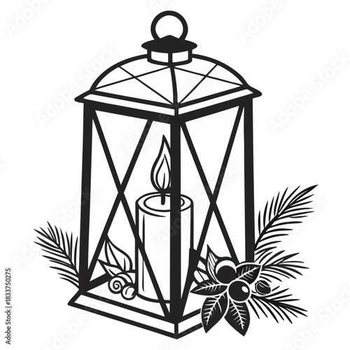 Christmas candle lantern silhouette with metal 