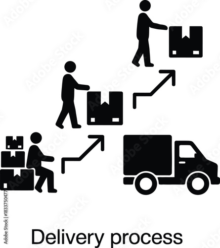Logistics and delivery process with people and a truck icon