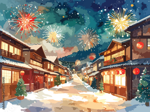 Japan City New Year Night Scene