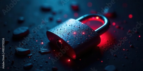 Cybersecurity A Padlock Illuminated in Red and Blue Light, Reflecting Data Protection and Digital Security