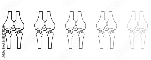 knee joint line icon vector set, human body part skeleton knee joint vector outline icon illustration