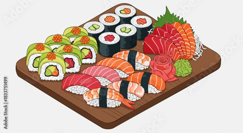 Delicious sushi platter with various types of sushi rolls and nigiri.