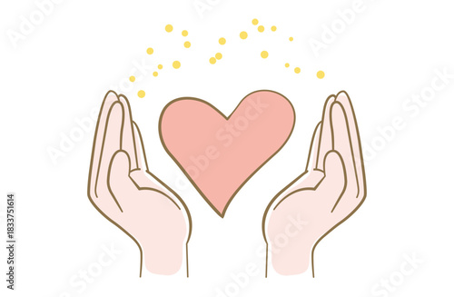 両手でハートを包み込んでいるイメージのイラスト　線画