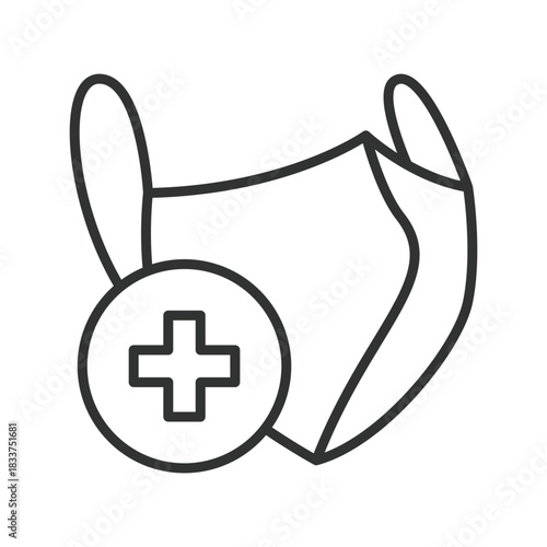 Medical mask, icon in line design. medical mask, public health, protection, infection, prevention, respiratory, face on white background vector. Medical mask editable stroke icon