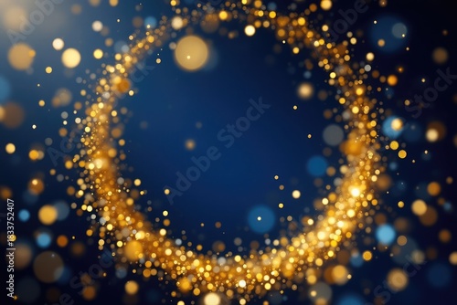 Abstract golden bokeh ring on dark blue background