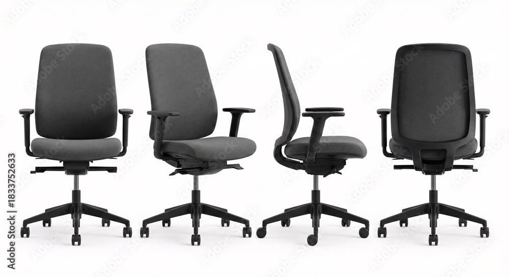Obraz premium Modern ergonomic office chair in various views for your sophisticated workspace design needs today