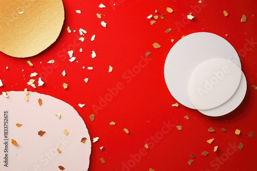 Abstract red background with gold and white elements