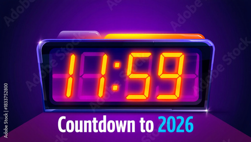 Digital clock displays countdown to new year 2026