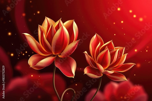 Artistic depiction of lotus flowers